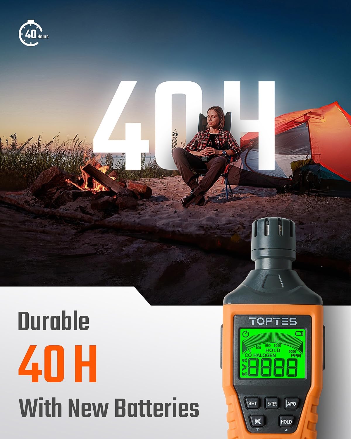 TOPTES CT-300 portable carbon monoxide detector powered by three AAA batteries