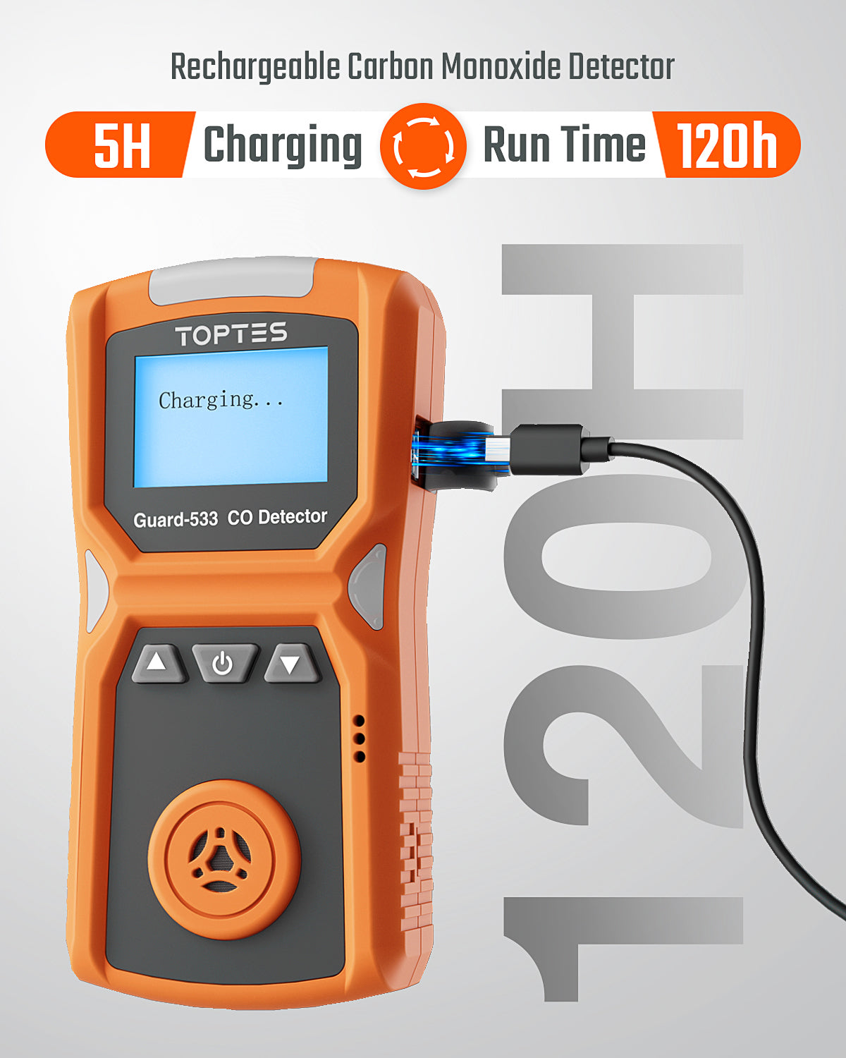 TOPTES Guard-533 portable CO monitor with rechargeable battery and 120 hour standby time