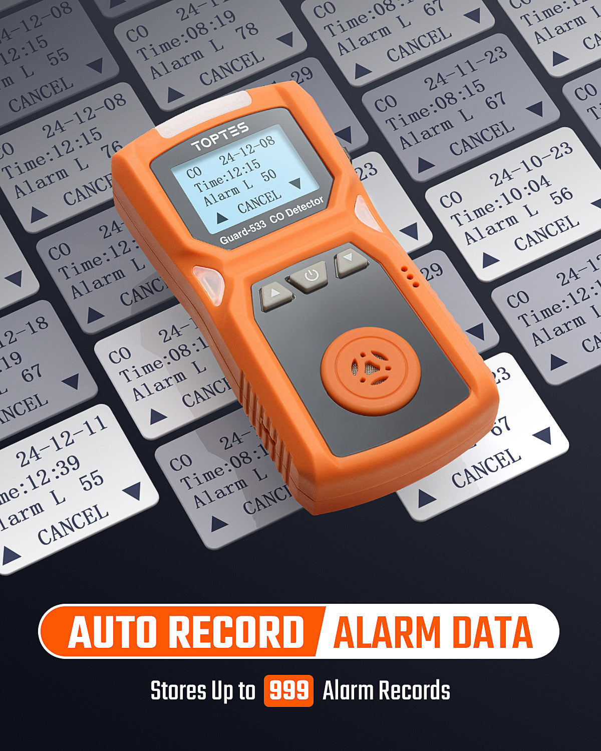TOPTES Guard-533 CO detector with automatic alarm record storage for safety management