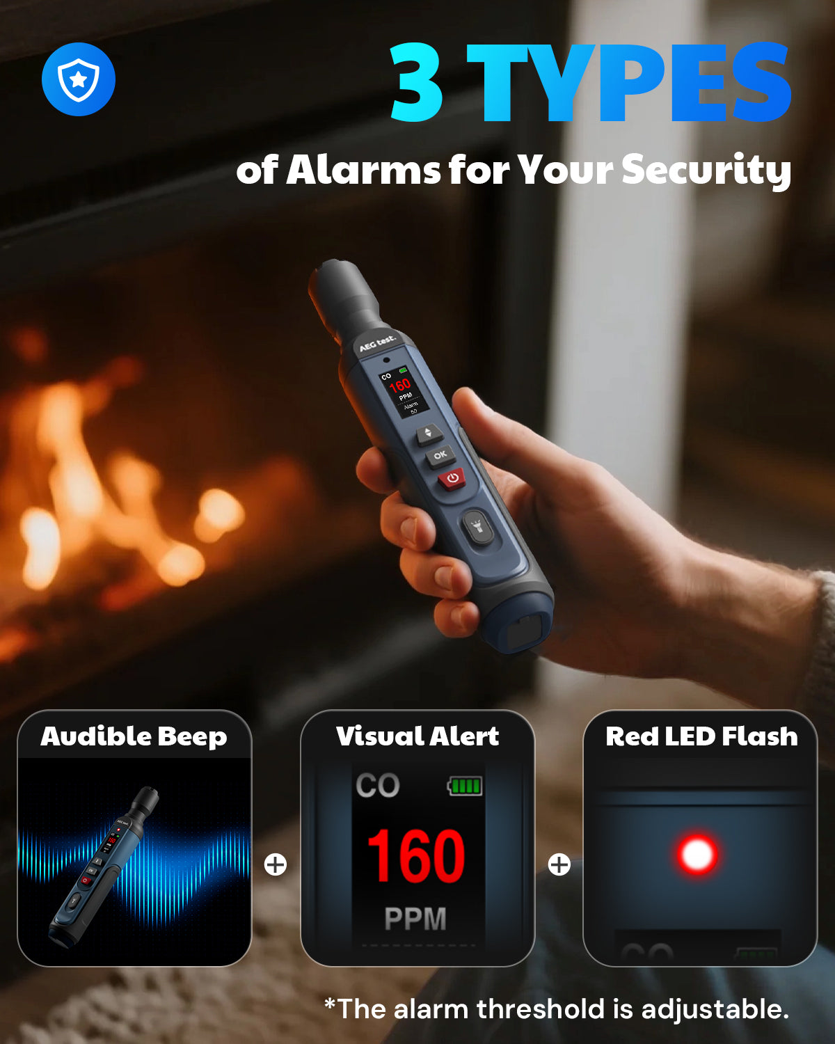 AEGTEST AGT-2459 Carbon Monoxide Detector (Blue)