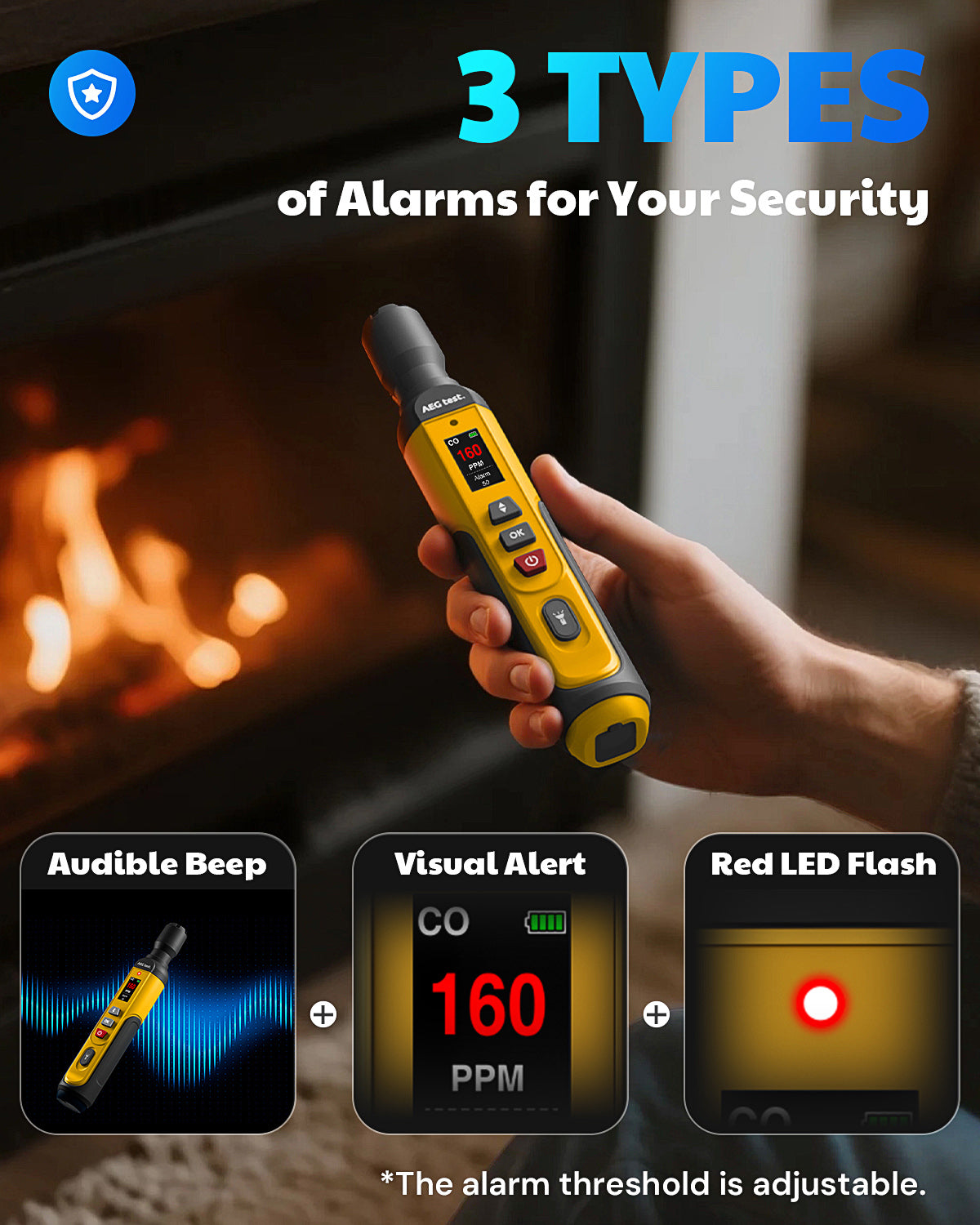 AEGTEST AGT-2459 Carbon Monoxide Detector (Yellow)
