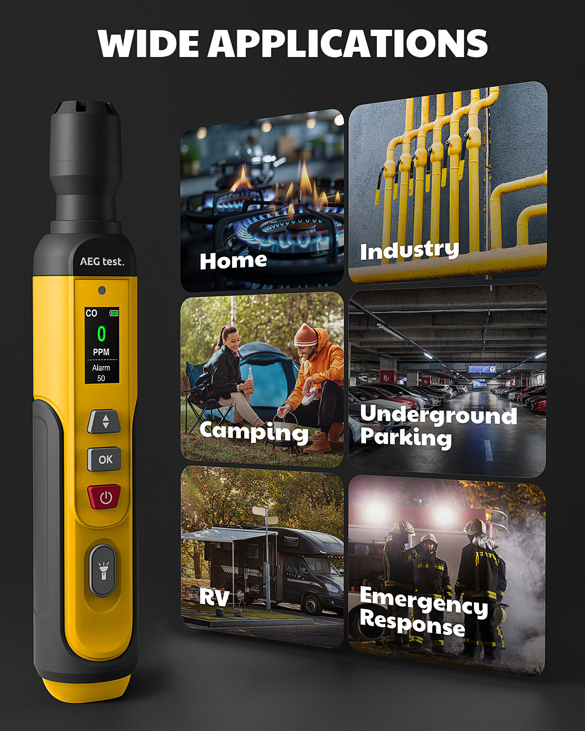 AEGTEST AGT-2459 Carbon Monoxide Detector (Yellow)