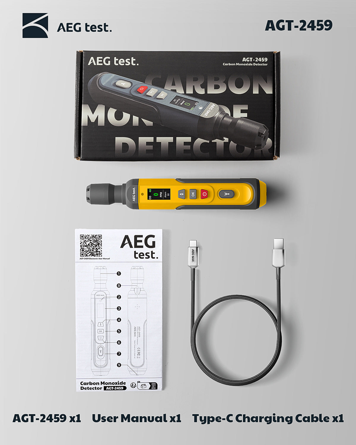 AEGTEST AGT-2459 Carbon Monoxide Detector (Yellow)