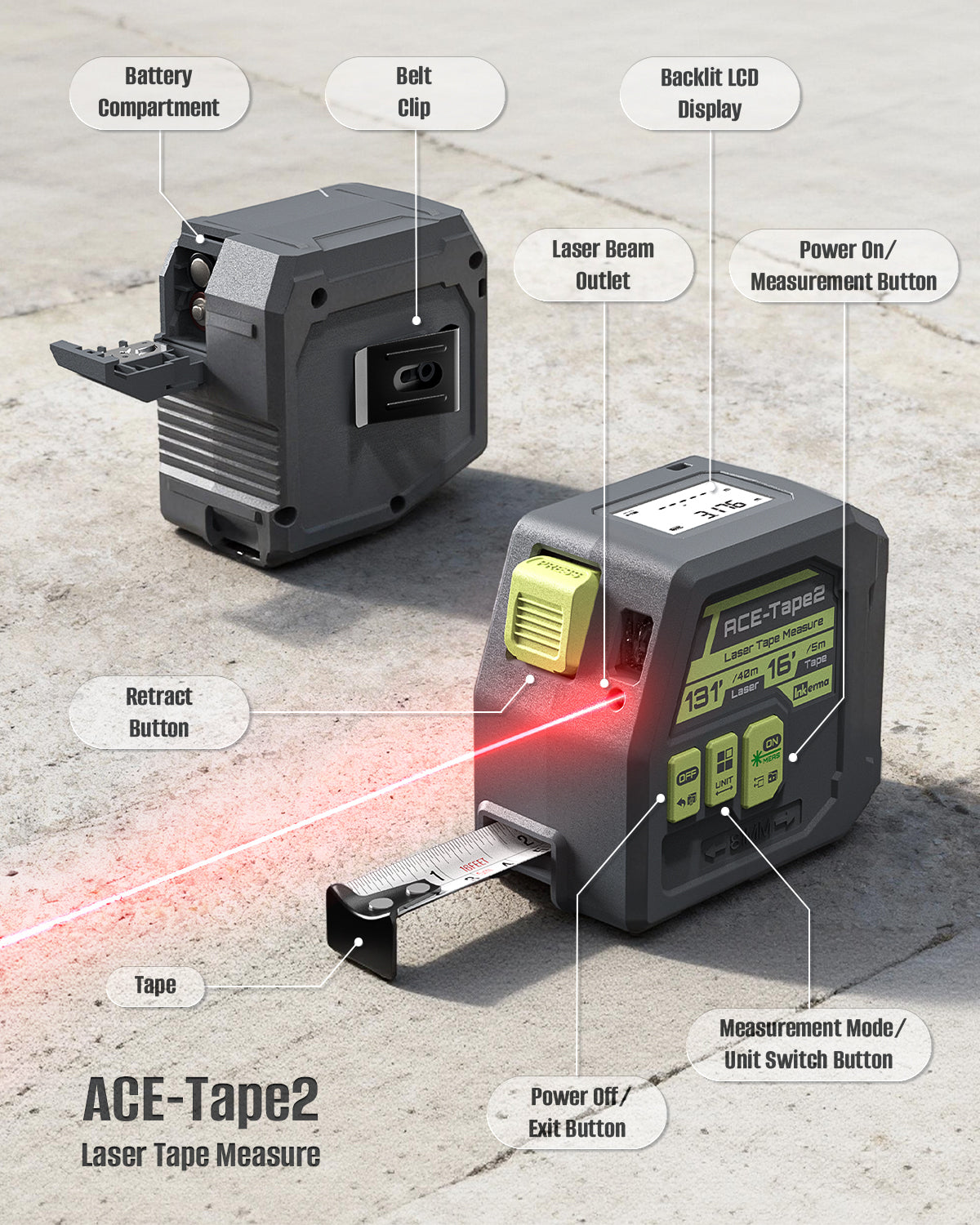 INKERMA ACE-Tape2 Laser Tape Measure